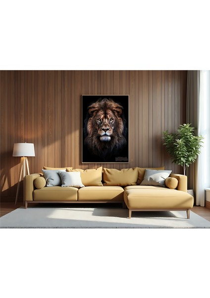 Metal Çerçeveli Gerçek Camlı Tablo - Dijital Baskı - Aslan