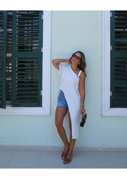 Kadın Tek Omuzu Açık Askılı Asimetrik Kesim Detaylı Bluz fiyatları