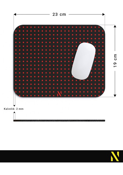 Kırmızı Renkli Dot Nokta Desenli Ergonomik Mouse Pad - 23 cm x 19 cm - Kaydırmaz Taban Ev ve Ofis Kullanımı Fare Altlığı Mousepad