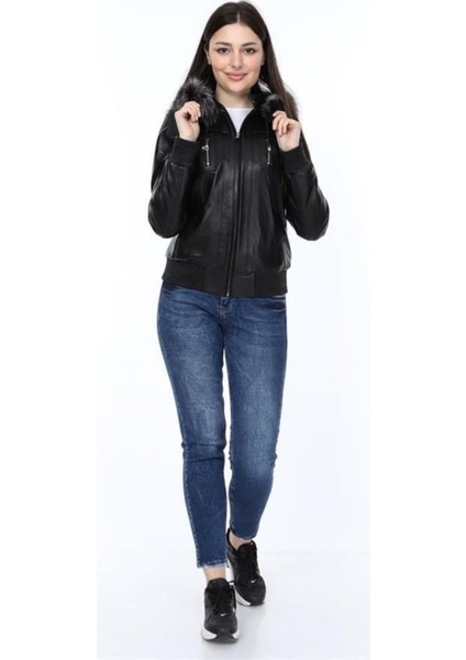 Hakiki Deri Siyah Yakası Kürklü Vidal Kadın Ceket fiyatları