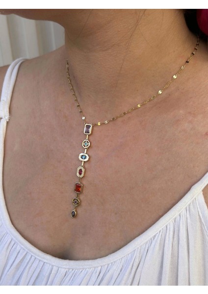 14 Ayar Altın Renkli Taşlı Kolye 841