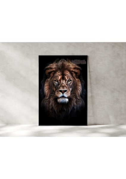 Metal Çerçeveli Gerçek Camlı Tablo - Dijital Baskı - Aslan
