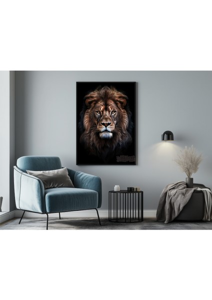 Metal Çerçeveli Gerçek Camlı Tablo - Dijital Baskı - Aslan indirimleri