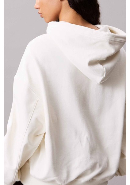 Kadın Kapüşonlu Nakış Logolu Sweatshirt - Ekru modelleri