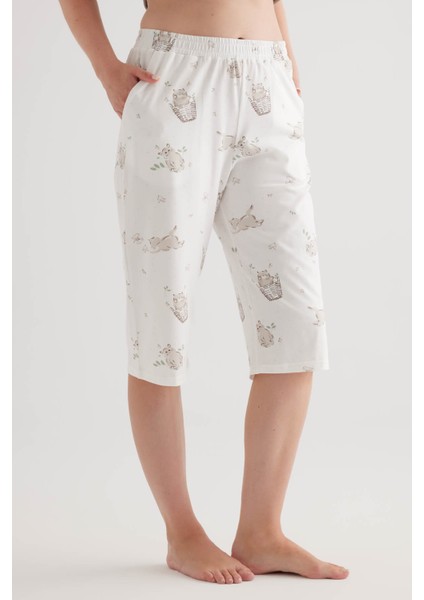 Kadın Plus Size Pamuklu Kapri Pijama Altı
