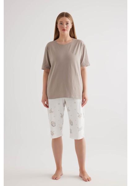 Kadın Plus Size Pamuklu Kapri Pijama Altı