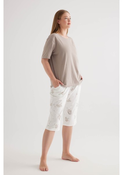 Kadın Plus Size Pamuklu Kapri Pijama Altı