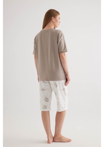 Kadın Plus Size Pamuklu Kapri Pijama Altı