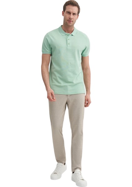 Erkek Polo Yaka Slim Fit Pike Düz Pamuklu Tişört