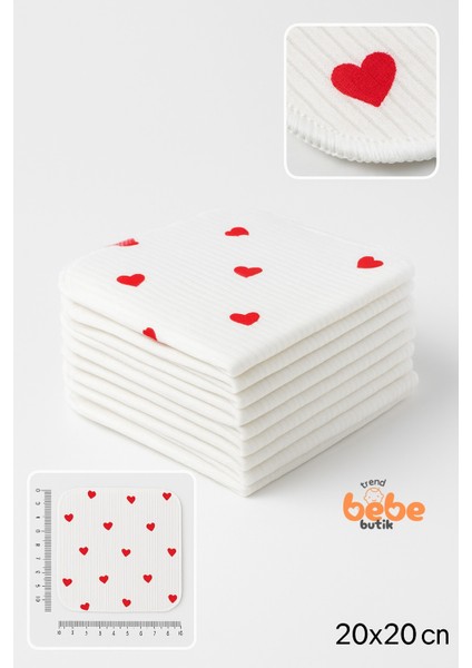 7’li Kalp Desenli Pamuk Ribana Bebek Ağız Mendili Yumuşak & Emici Ağız Bezi Seti modelleri