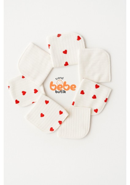 7’li Kalp Desenli Pamuk Ribana Bebek Ağız Mendili Yumuşak & Emici Ağız Bezi Seti indirimleri