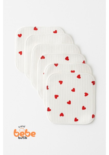 7’li Kalp Desenli Pamuk Ribana Bebek Ağız Mendili Yumuşak & Emici Ağız Bezi Seti