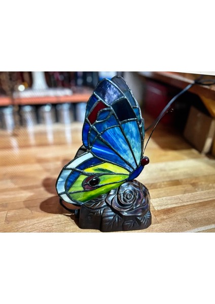 Kelebek Formunda Tifany Lamba Abajur Gece Lambası - 24 cm 16 cm 12 cm Ölçülerinde