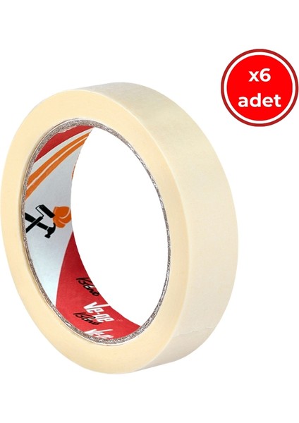 Gp Maskeleme Bandı, 6 Adet, 18 mm x 30 M, Bej, Krepe Kâğıt Taban