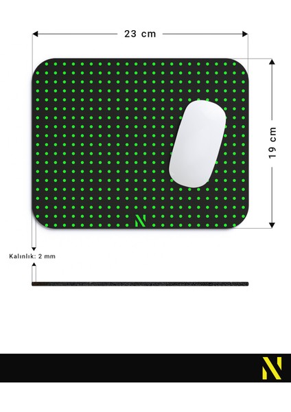 Yeşil Renkli Dot Nokta Desenli Ergonomik Mouse Pad - 23 cm x 19 cm - Kaydırmaz Taban Ev ve Ofis Kullanımı Fare Altlığı Mousepad