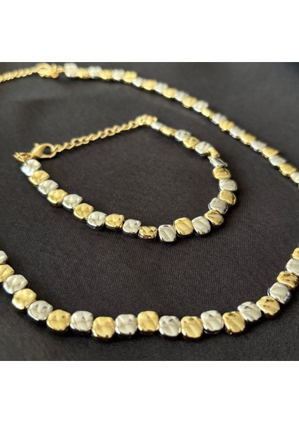 Çakıl Taş Desenli Bohem Takı Seti Kolye Bileklik