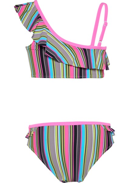 Kız Çocuk Çok Renkli Siyah Çizgili Pembe Biyeli Bikini Takımı 25SG002ST fiyatları