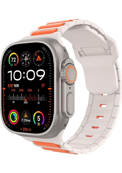 Apple Watch 10 9 8 7 6 Se Ultra Uyumlu 42 44 45 46 49MM Çift Renk Bakla Desen Hibrit Silikon Kordon