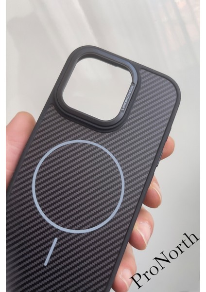 IPhone 16 Pro Uyumlu Kılıf Magsafe Şarj Özellikli Karbon Fiber Premium Kapak