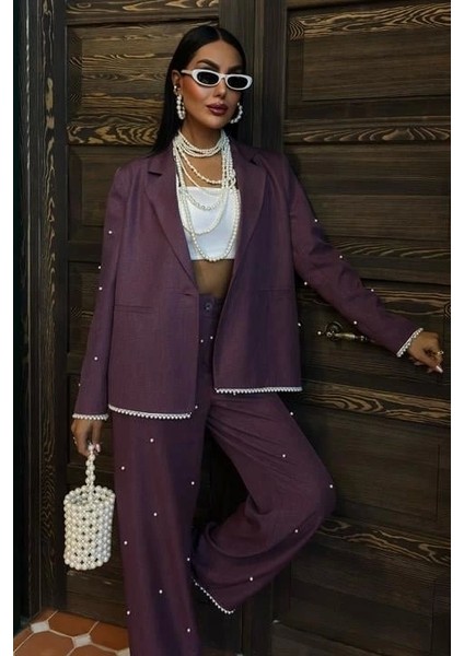 Inci Detaylı Ceket Pantolon Keten Takım 10124 fiyatları