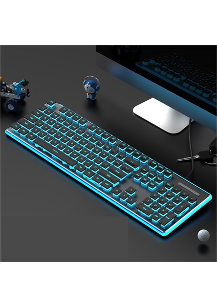 Kablolu Mekanik Hisli Klavye Su Geçirmez Sessiz Ultra Ince Oyun E-Spor Ofis Yazma Masaüstü Dizüstü Bilgisayar (Yurt Dışından)
