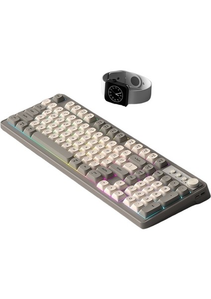 Klavye Üç Modlu Ofis Bluetooth Sessiz Yüksek Değerli Rgb Parlama Dizüstü Bilgisayar Mekanik Hisli Oyun Klavyesi (Yurt Dışından)