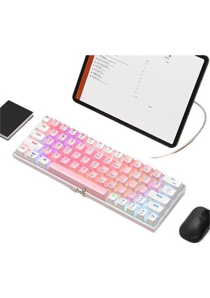63 Tuşlu Karışık Hafif Takılabilir Oyun Mekanik Klavyesi Rgb Tam Tuşlu Acelesiz Mavi-Kırmızı Eksen Bilgisayar Klavyesi E-Spor Mekanik (Yurt Dışından)
