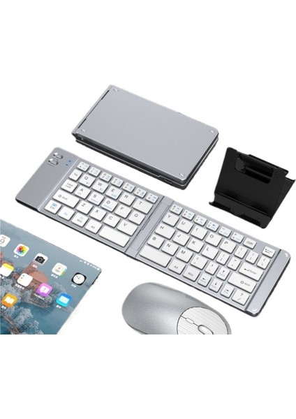 Katlanabilir Küçük Klavye Çift Modlu Bluetooth 2.4g Klavye ve Fare Seti Tip-C Şarj Tablet Fare Klavye Braketi Üç Parçalı Set Için Uygundur (Yurt Dışından)