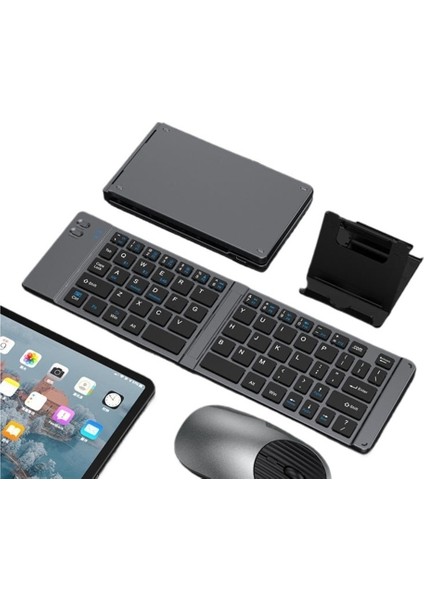 Katlanabilir Küçük Klavye Çift Modlu Bluetooth 2.4g Klavye ve Fare Seti Tip-C Şarj Tablet Fare Klavye Braketi Üç Parçalı Set Için Uygundur (Yurt Dışından)