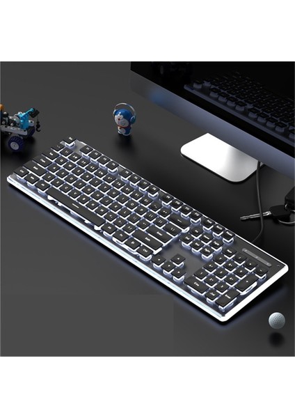 Kablolu Mekanik Hisli Klavye Su Geçirmez Sessiz Ultra Ince Oyun E-Spor Ofis Yazma Masaüstü Dizüstü Bilgisayar (Yurt Dışından)