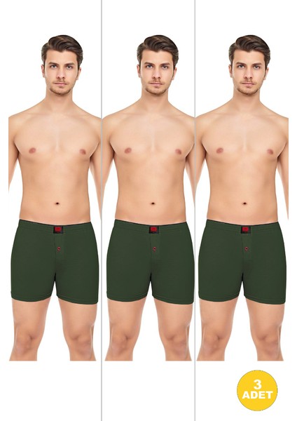Erkek Rahat ve Konforlu Havlu Bel Pamuklu Düğmeli Boxer 3'lü Paket