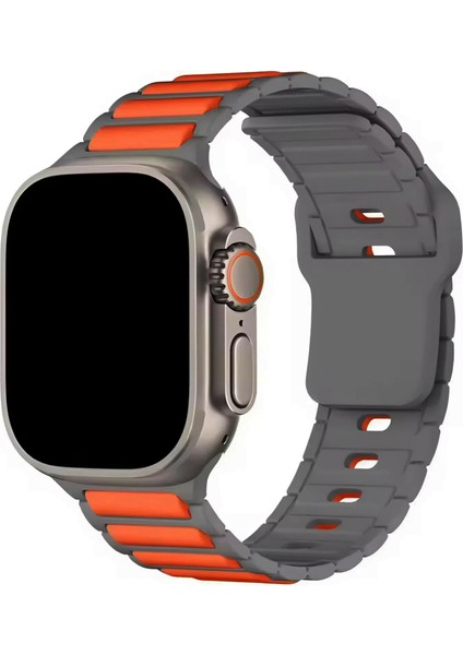 Apple Watch 10 9 8 7 6 Se Ultra Uyumlu 42 44 45 46 49MM Çift Renk Bakla Desen Hibrit Silikon Kordon