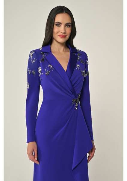 Uzun Kollu Yakası Uzun Krep Abiye Elbise Alfa Beta fiyatları