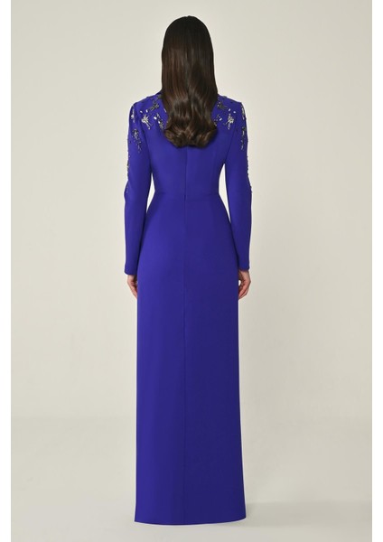 Uzun Kollu Yakası Uzun Krep Abiye Elbise Alfa Beta modelleri