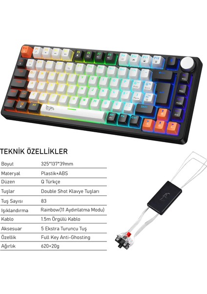 Strike Compact Red Switch Mekanik Klavye Hot Swap Anti Ghosting Türkçe Örgü Kablo Oyuncu Klavyesi