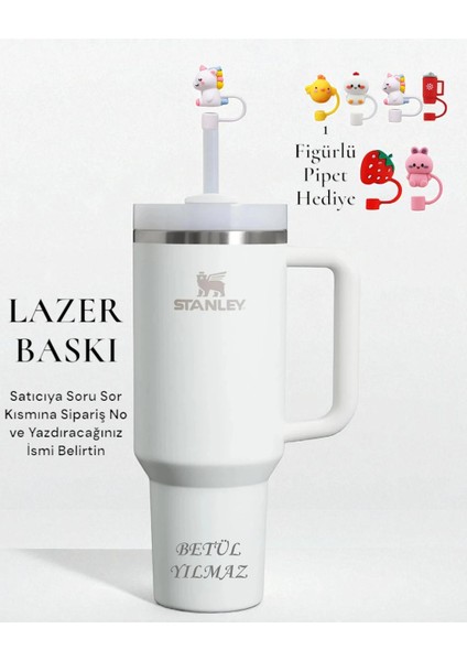 Kişiselleştirilebilir Quencher Pipetli Termos Bardak 1.18 Lt Beyaz