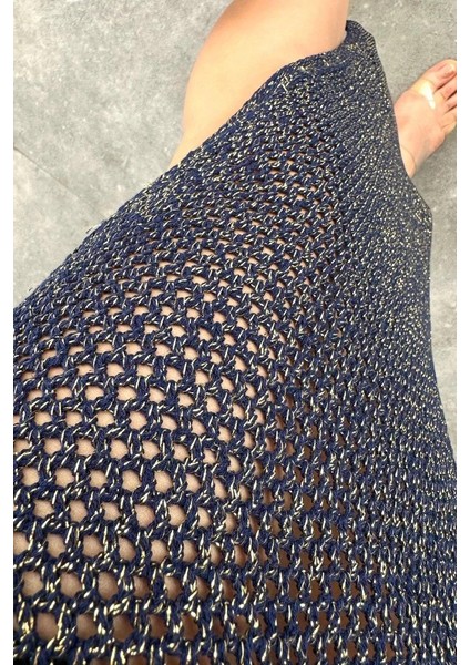 Simli Ajurlu Uzun Elbise - Lacivert-Sarı modelleri