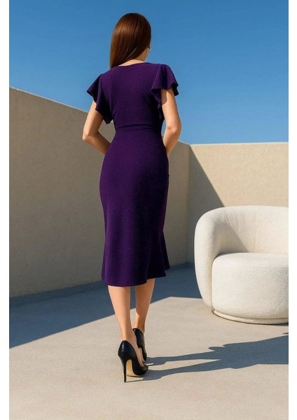 Kadın Simli Elbise Kol Pileli Yırtmaç Detaylı Elbise fiyatları