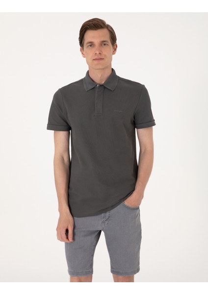 Erkek Gri Slim Fit %100 Pamuk Kıvrılmaz Amerikan Pike Polo Yaka Basic Tişört 50306154-VR024 modelleri