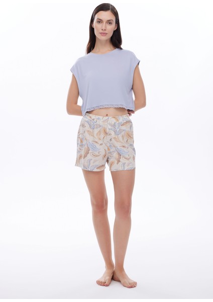 Kadın Viscose Kısa Kollu Şortlu Pijama Takımı