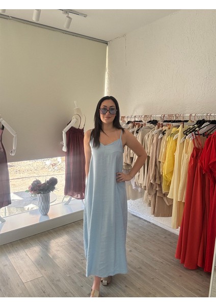 Ince Askılı Bebek Mavisi Elbise