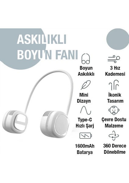 Memo G02 Boyun Askılıklı Mini Fan Taşınabilir Şarjlı Soğutucu Boyun Fanı-(5 - MRK3940-3296
