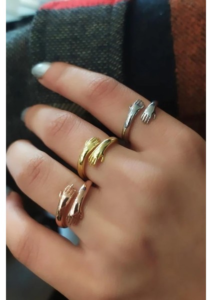 Altın Kalitesinde Sarılan Eller Kadın Yüzük Sevgiliye Hediye bby02