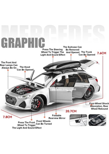 1:24 Ölçekli Audi Rs6 Model Araba Oyuncaklar Alaşım Döküm 6 Kapı Açık Ses Işığı Geri Çekin Süs Araçlar Festivali Çocuk Hediyeler (Yurt Dışından) modelleri