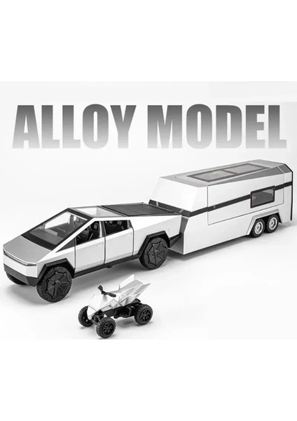 1/32 Tesla Cybertruck Pikap Alaşım Araba Modeli Döküm Off-Road Araçlar Kamyon Araba Modeli Ses Işığı Çocuk Oyuncakları Bavul ile Hediye (Yurt Dışından)
