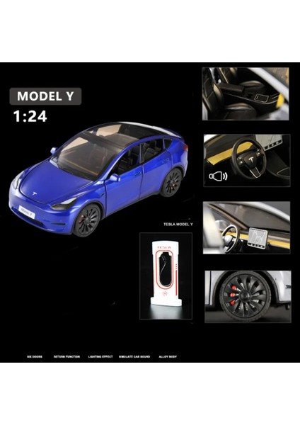 1:24 Tesla Roadster Modelı Y Model 3 Tesla Model S Alaşım Oyuncak Araba Ses Işığı Çocuk Oyuncağı Koleksiyon Doğum Günü Hediyesi (Yurt Dışından)