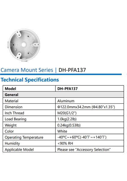 Dahua PFA137 Bağlantı Kutusu Beyaz ve Siyah Cctv Braketi Dome Taret Kamera HDW2849T-ZS-IL HDW3849H-AS-PV SD22404DB-GNY Vb... (Yurt Dışından) fırsatları