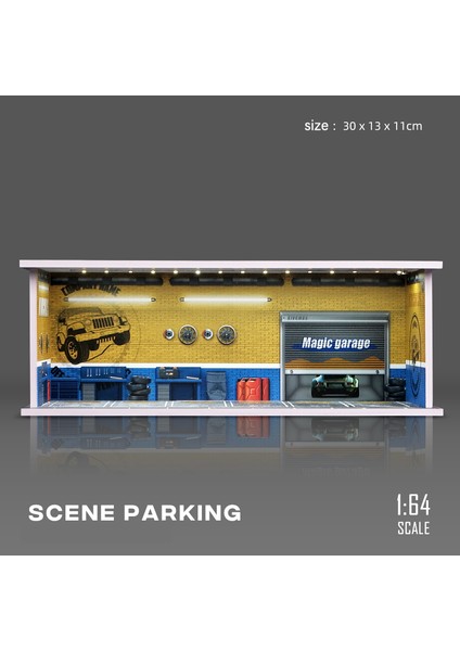 1/64 Işık Versiyonu ile Garaj Sahnesi Model Sahne Simülasyon Modeli Sahne Dekorasyon Toplama (Bebekler ve Araba Modelleri Hariç) (Yurt Dışından)