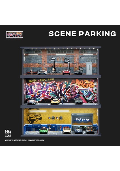 1/64 Işık Versiyonu ile Garaj Sahnesi Model Sahne Simülasyon Modeli Sahne Dekorasyon Toplama (Bebekler ve Araba Modelleri Hariç) (Yurt Dışından) fiyatları