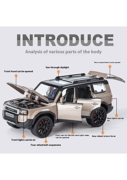 1:32 Toyota Prado Land Cruiser Off Road Araç Metal Alaşım Pres Döküm Model Araba Açık Ekran Koleksiyon Dekoratif Hediye Çocuk (Yurt Dışından) modelleri